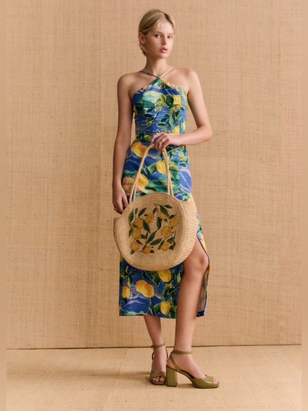 Sézane x Momoni Lemon Print Midi Dress